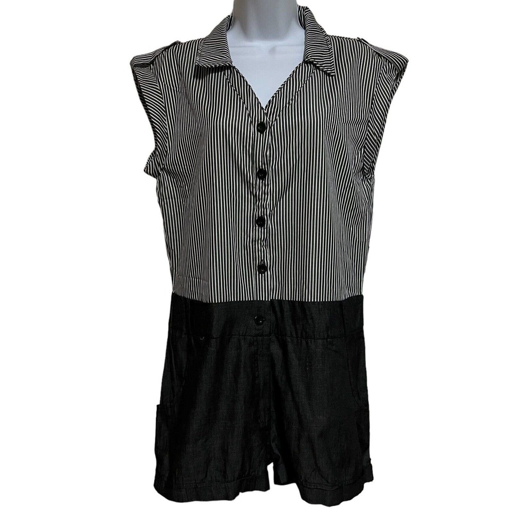 🌵 NWT Striped Gray & White Juniors Shorts Romper 2010's - Size Large
